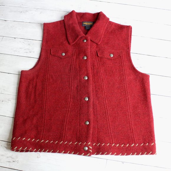 Woolrich Womens 100% Wool Red Vest Women's Size L Metal Buttons - Picture 1 of 5
